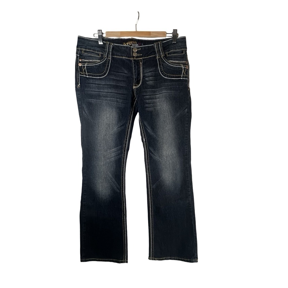 Y2K Angels Low Rise Bootcut Jeans Flap Pocket Size 15 Dark Wash